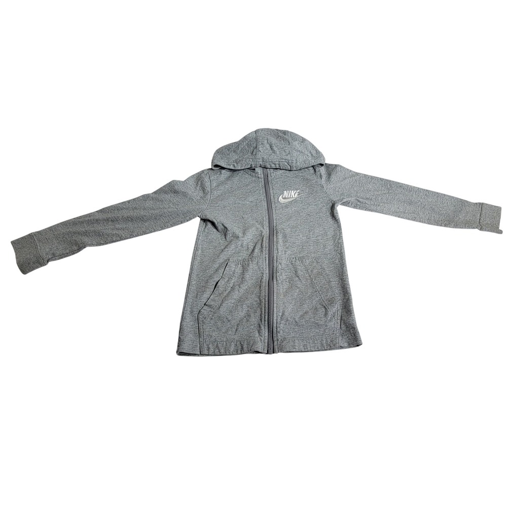 Nike Full Zip Hoodie Heather Grey Cotton Lightweight Sweatshirt Youth Small